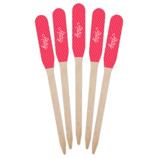 Pink & Orange Chevron Wooden Food Pick - Paddle - Fan View