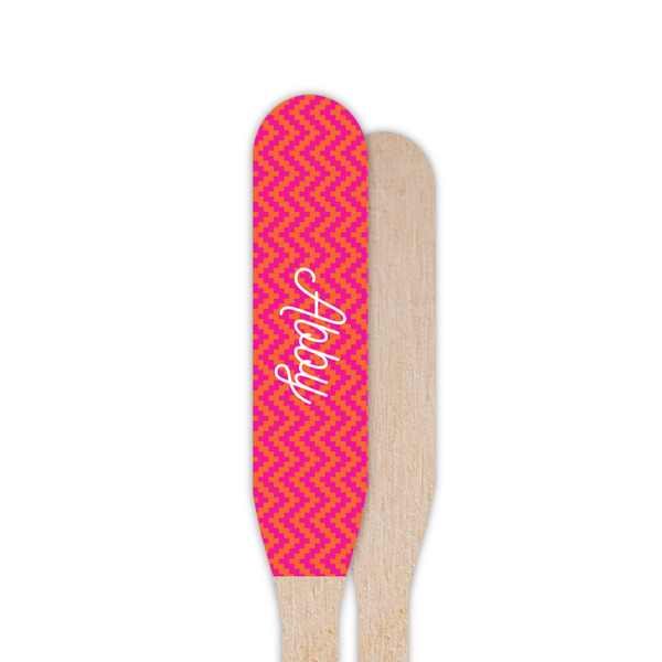 Pink & Orange Chevron Wooden Food Pick - Paddle - Single Sided - Front & Back