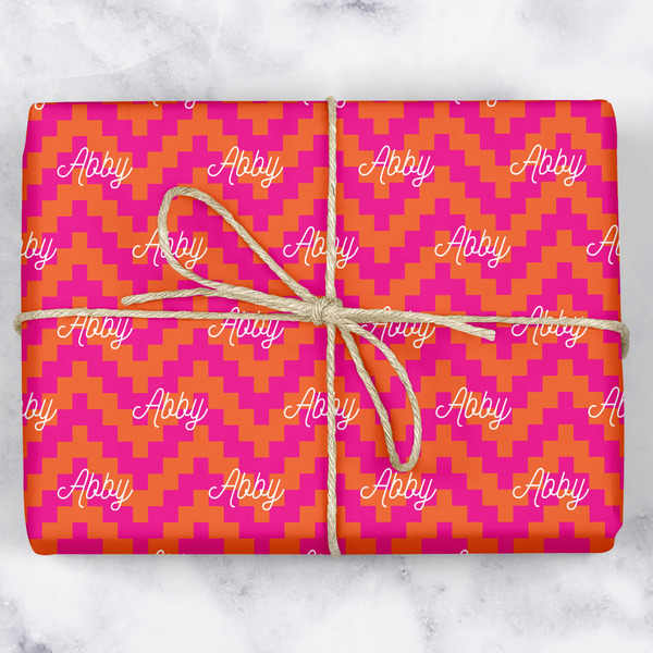 Custom Pink & Orange Chevron Wrapping Paper (Personalized)