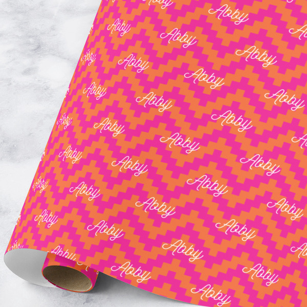 Custom Pink & Orange Chevron Wrapping Paper Roll - Large (Personalized)