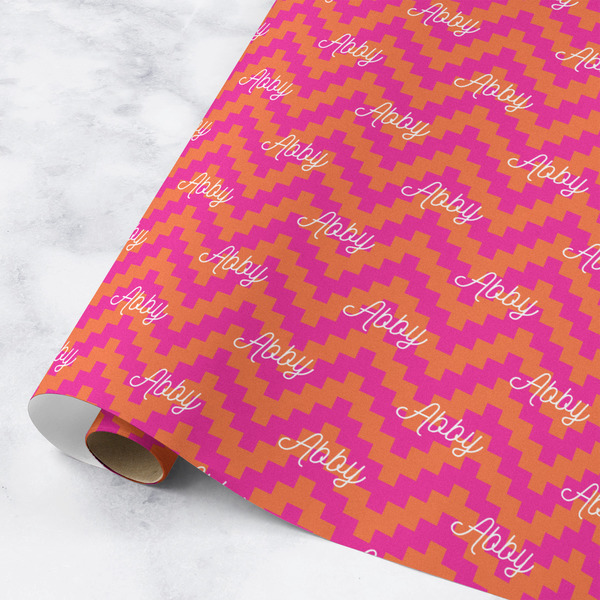 Custom Pink & Orange Chevron Wrapping Paper Roll - Medium - Matte (Personalized)