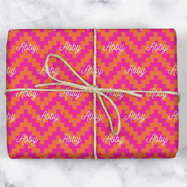 Pink & Orange Chevron Wrapping Paper Roll - Matte - Wrapped Box