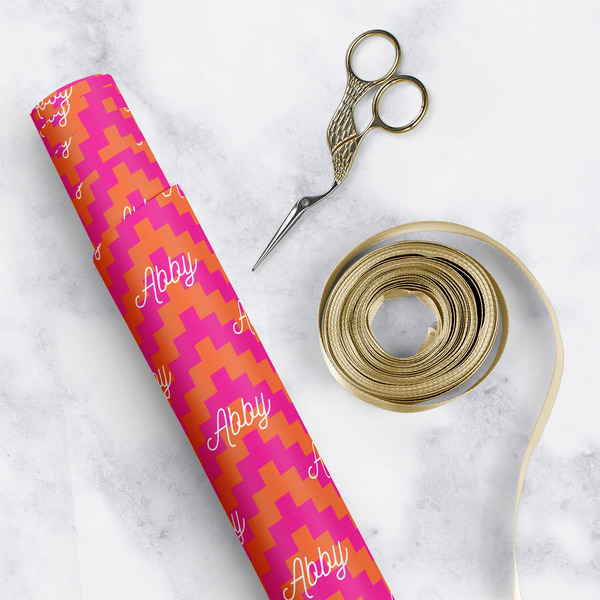 Pink & Orange Chevron Wrapping Paper Rolls - Lifestyle 1