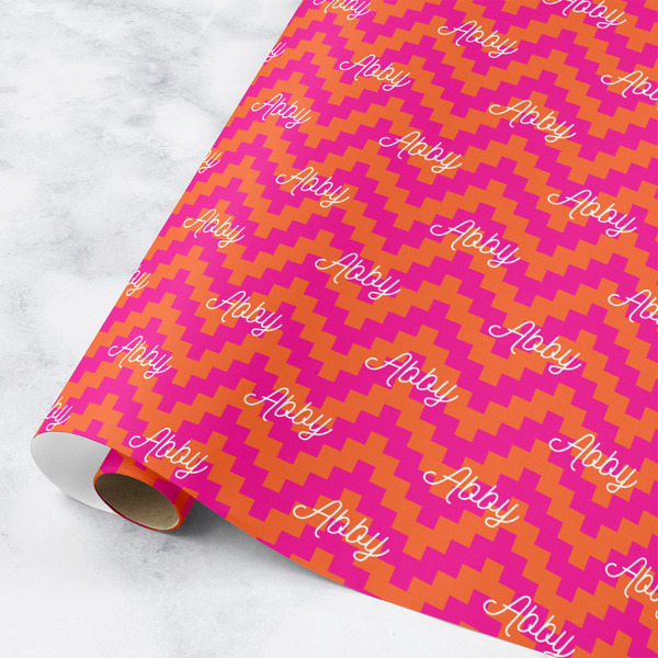 Custom Pink & Orange Chevron Wrapping Paper Roll - Medium (Personalized)