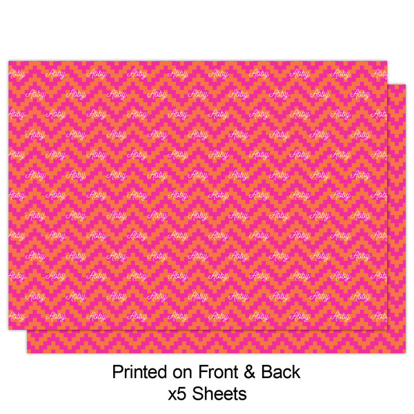 Pink & Orange Chevron Wrapping Paper Sheet - Double Sided - Front