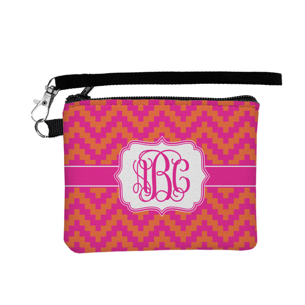 Custom Pink & Orange Chevron Wristlet ID Case w/ Monogram