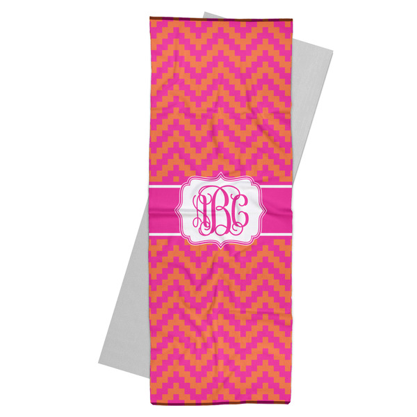 Custom Pink & Orange Chevron Yoga Mat Towel (Personalized)