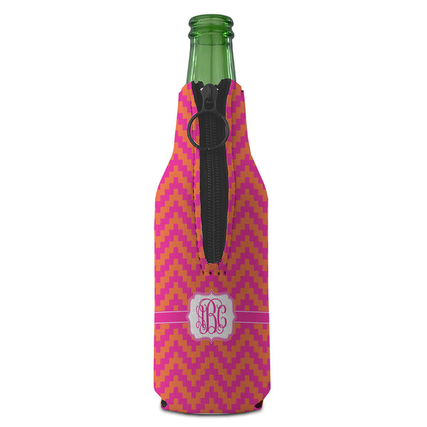 Pink & Orange Chevron Zipper Bottle Cooler - BACK (bottle)