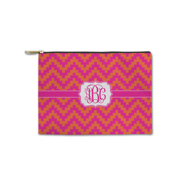 Custom Pink & Orange Chevron Zipper Pouch - Small - 8.5"x6" (Personalized)