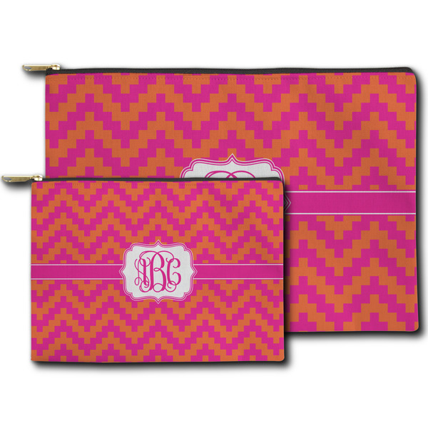 Pink & Orange Chevron Zippered Pouches - Size Comparison