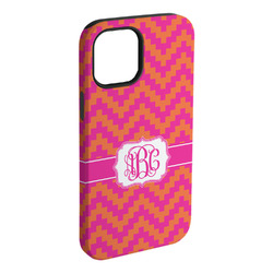 Pink & Orange Chevron iPhone Case - Rubber Lined - iPhone 15 Plus (Personalized)