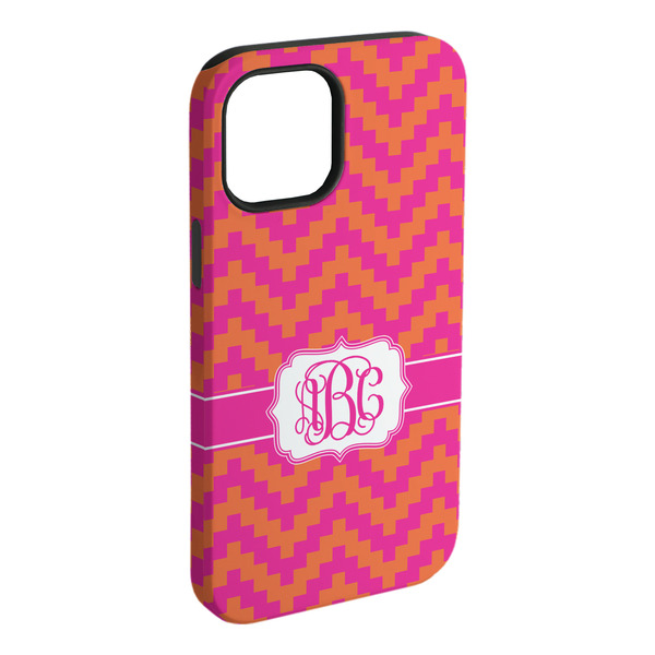 Custom Pink & Orange Chevron iPhone Case - Rubber Lined - iPhone 15 Pro Max (Personalized)