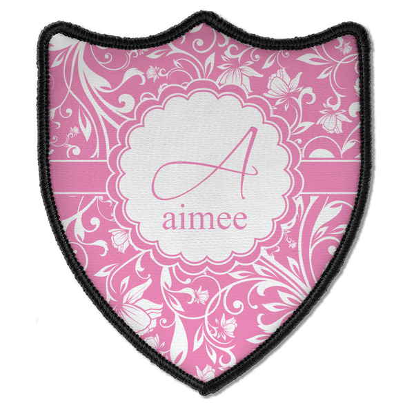 Custom Floral Vine Iron On Shield Patch B w/ Name and Initial