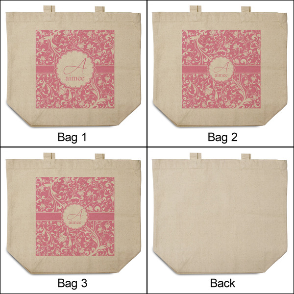 Floral Vine 3 Reusable Cotton Grocery Bags - Front & Back View