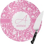 Floral Vine Round Glass Cutting Board - Small (Personalized)