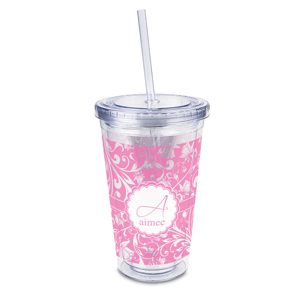 Custom Floral Vine 16oz Double Wall Acrylic Tumbler with Lid & Straw - Full Print (Personalized)