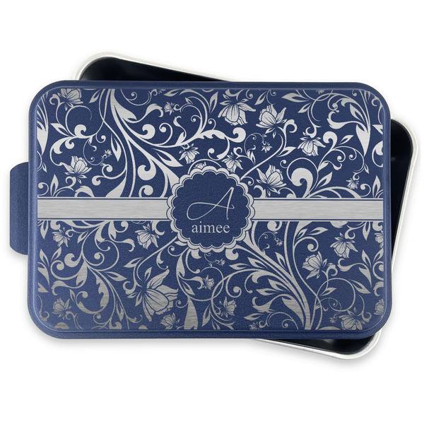 Floral Vine Aluminum Baking Pan - Navy Lid - FRONT w/lid off