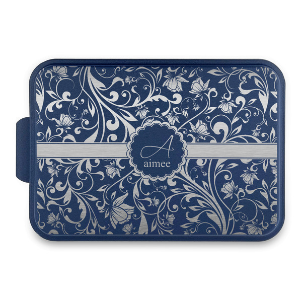 Custom Floral Vine Aluminum Baking Pan with Navy Lid (Personalized)