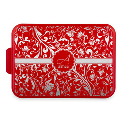 Floral Vine Aluminum Baking Pan with Red Lid (Personalized)