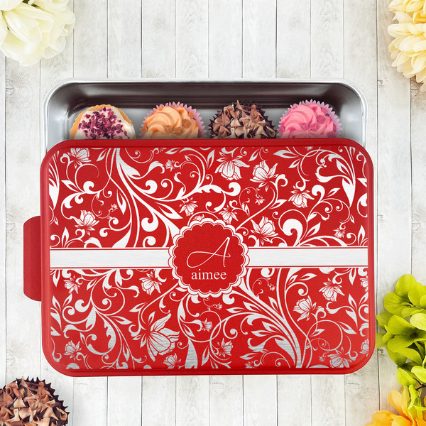 Floral Vine Aluminum Baking Pan - Red Lid - LIFESTYLE