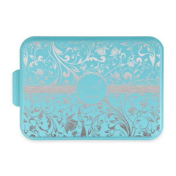 Custom Floral Vine Aluminum Baking Pan with Teal Lid (Personalized)