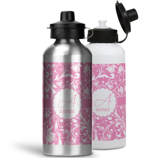 Floral Vine Aluminum Water Bottles - MAIN (white &silver)