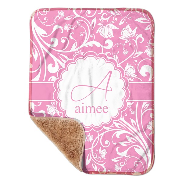Custom Floral Vine Sherpa Baby Blanket - 30" x 40" w/ Name and Initial