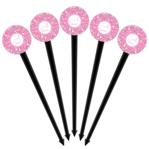 Floral Vine Black Plastic 4" Food Pick - Round - Fan View