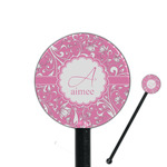Floral Vine 5.5" Round Plastic Stir Sticks - Black - Double Sided (Personalized)