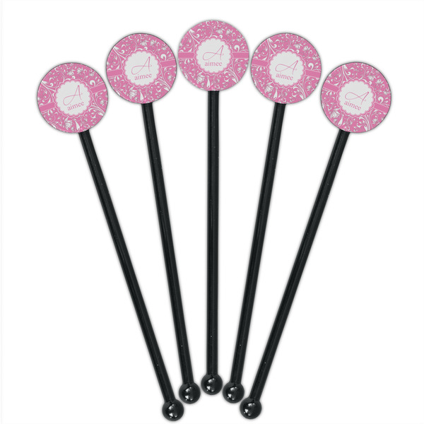 Floral Vine Black Plastic 5.5" Stir Stick - Round - Fan View