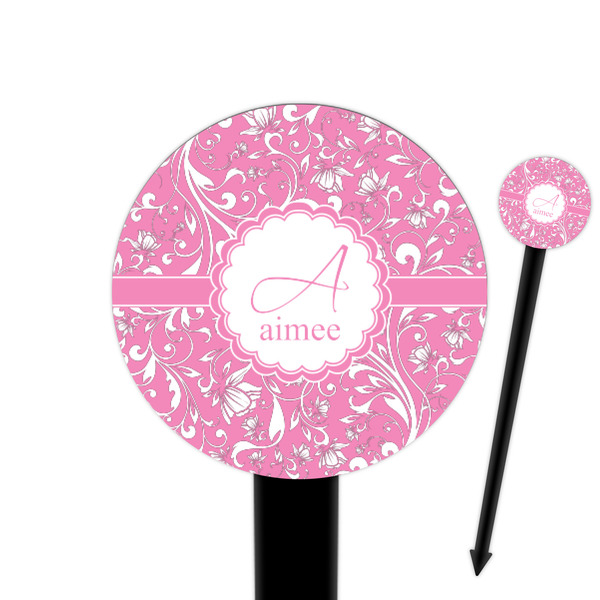 Custom Floral Vine 6" Round Plastic Food Picks - Black - Single Sided (Personalized)