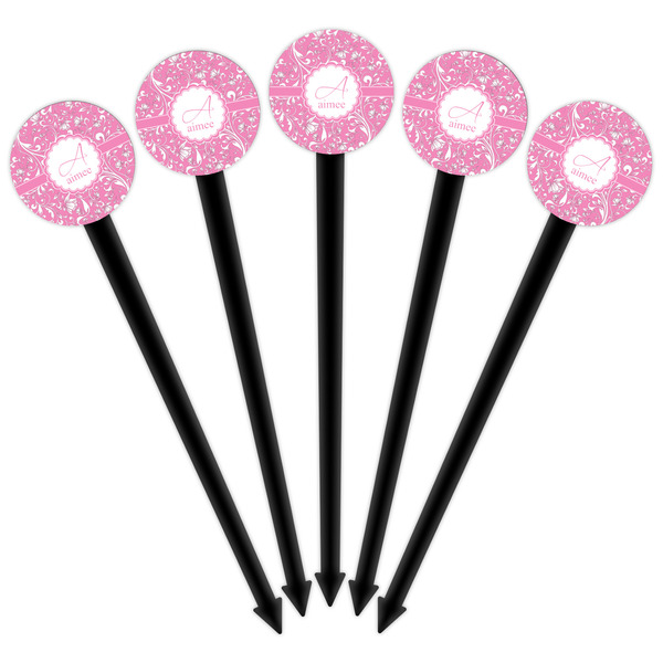 Floral Vine Black Plastic 6" Food Pick - Round - Fan View