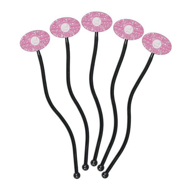 Floral Vine Black Plastic 7" Stir Stick - Oval - Fan