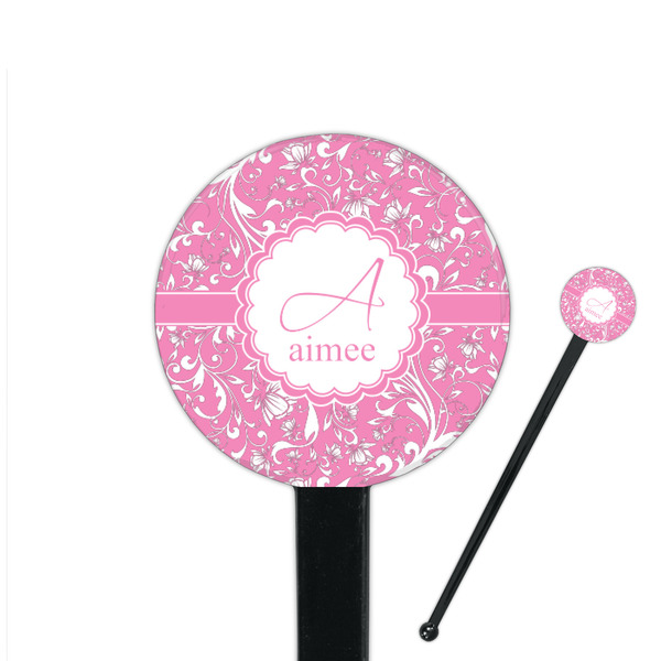 Custom Floral Vine 7" Round Plastic Stir Sticks - Black - Double Sided (Personalized)