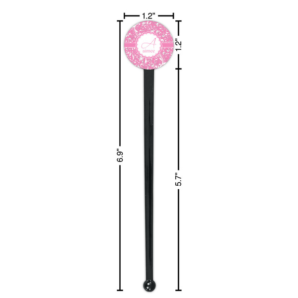 Floral Vine Black Plastic 7" Stir Stick - Round - Dimensions