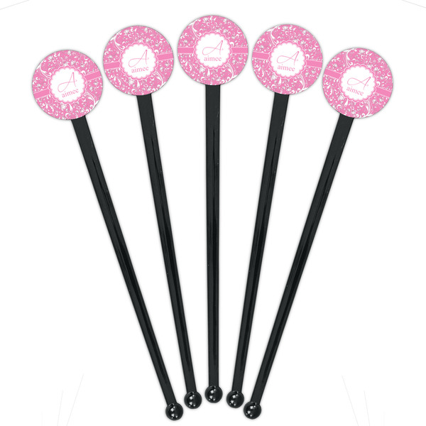 Floral Vine Black Plastic 7" Stir Stick - Round - Fan View