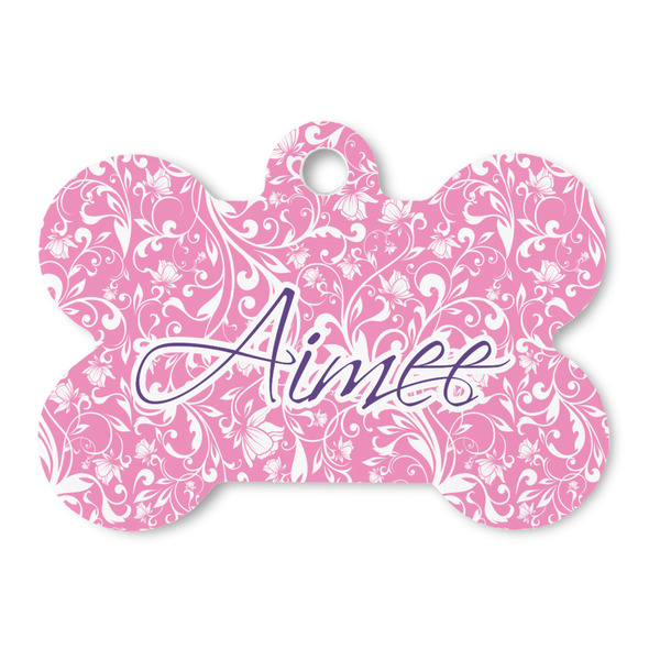 Custom Floral Vine Bone Shaped Dog ID Tag (Personalized)