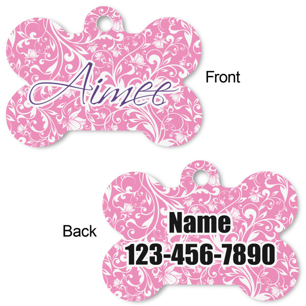 Floral Vine Bone Shaped Dog Tag - Front & Back