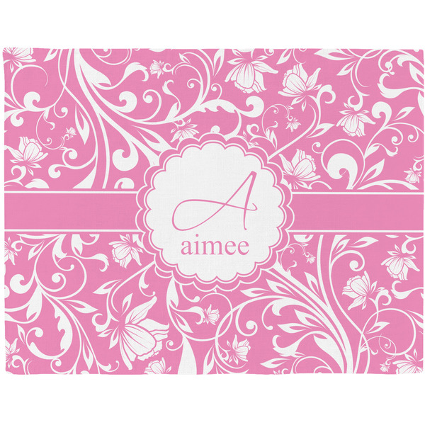 Custom Floral Vine Woven Fabric Placemat - Twill w/ Name and Initial