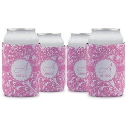 Floral Vine Can Cooler (12 oz) - Set of 4 w/ Name and Initial