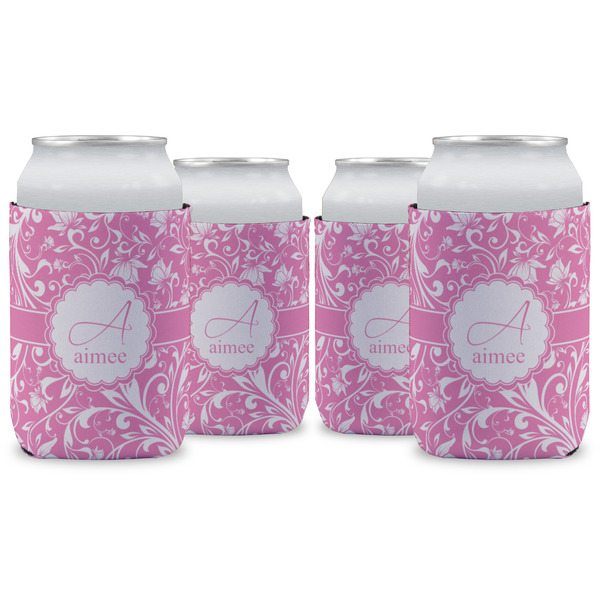 Custom Floral Vine Can Cooler (12 oz) - Set of 4 w/ Name and Initial