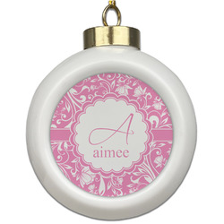 Floral Vine Ceramic Ball Ornament (Personalized)