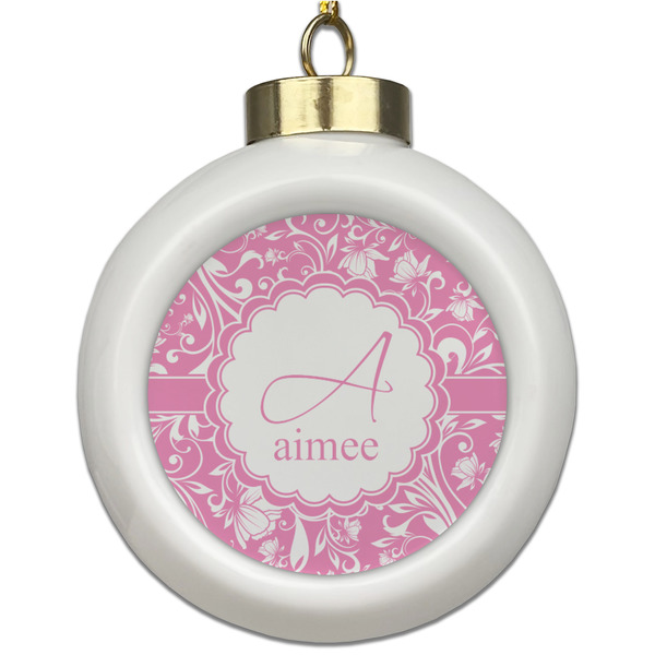 Custom Floral Vine Ceramic Ball Ornament (Personalized)