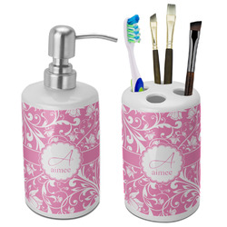 Floral Vine Ceramic Bathroom Accessories Set (Personalized)