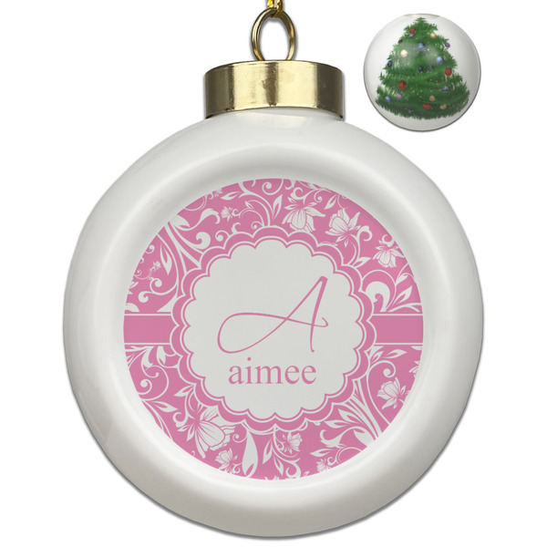 Custom Floral Vine Ceramic Ball Ornament - Christmas Tree (Personalized)