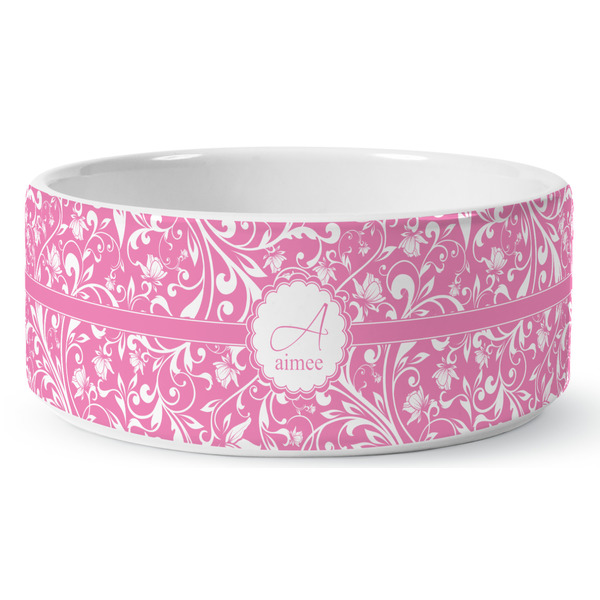 Floral Vine Ceramic Dog Bowl - Medium - Front