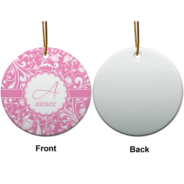 Floral Vine Ceramic Flat Ornament - Circle Front & Back (APPROVAL)