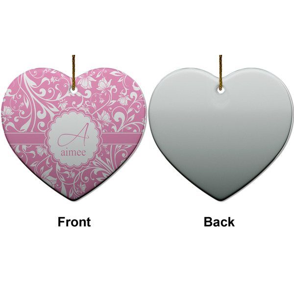 Floral Vine Ceramic Flat Ornament - Heart Front & Back (APPROVAL)