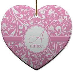 Floral Vine Heart Ceramic Ornament w/ Name and Initial