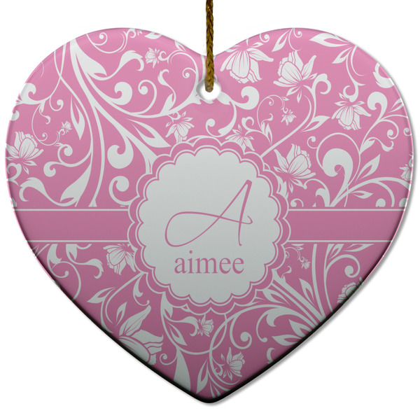 Custom Floral Vine Heart Ceramic Ornament w/ Name and Initial
